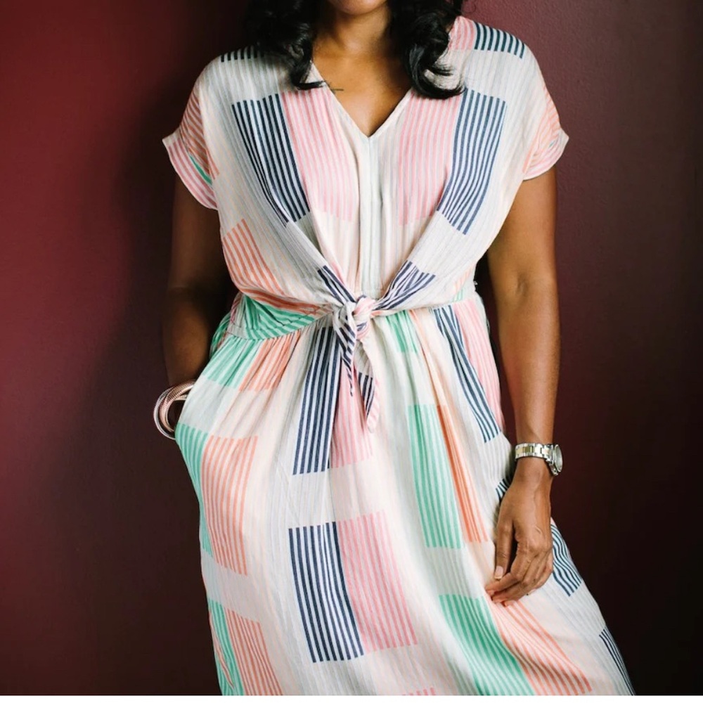 Striped Multicolor Knot-Front Dress